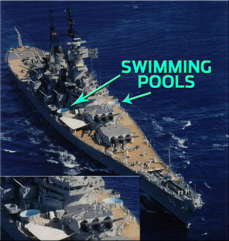 Illustration for article titled This US Navy Battleship Sported Two Swimming Pools